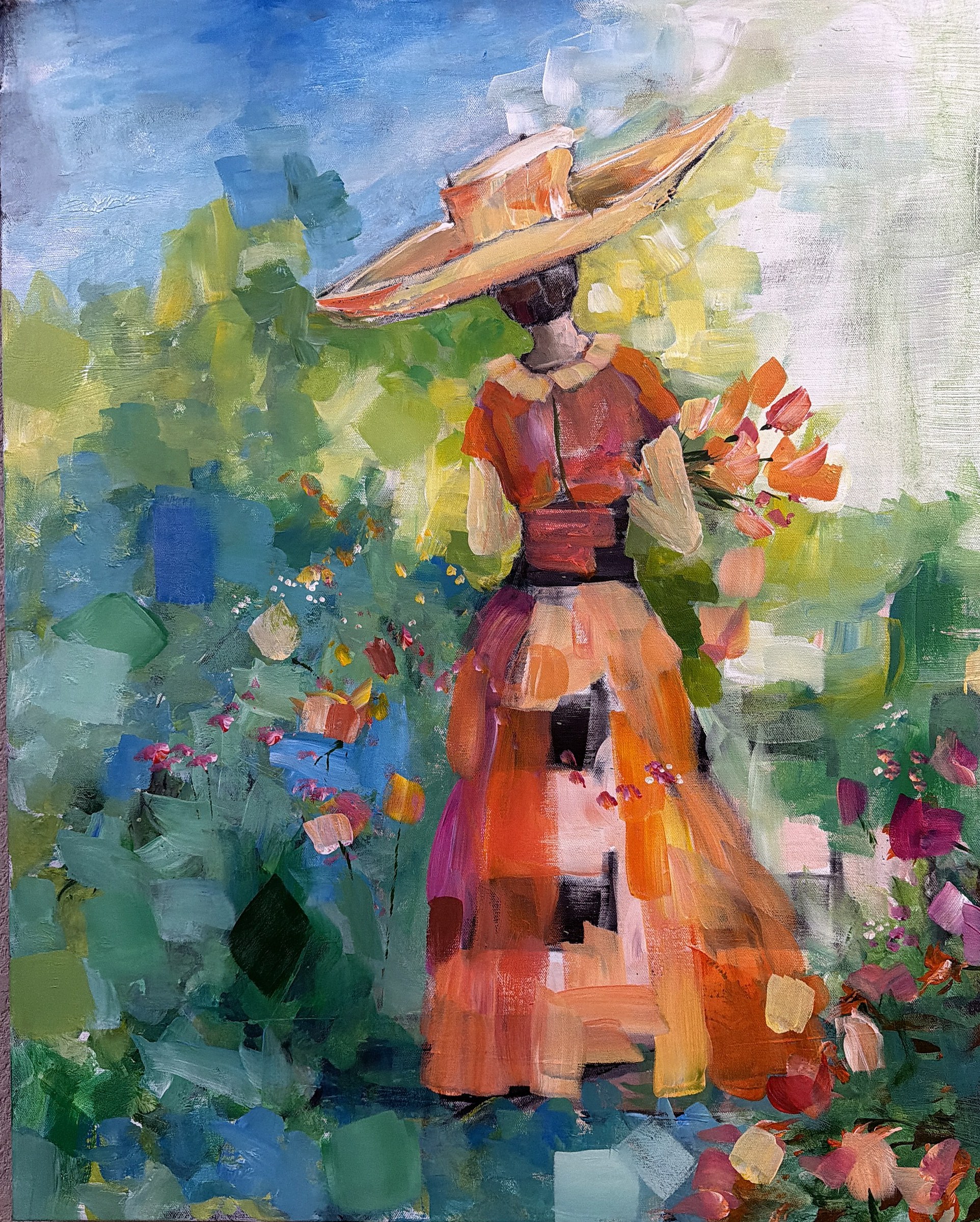 Picking My Favorite Flowers, original painting by Jeannette Westmoreland